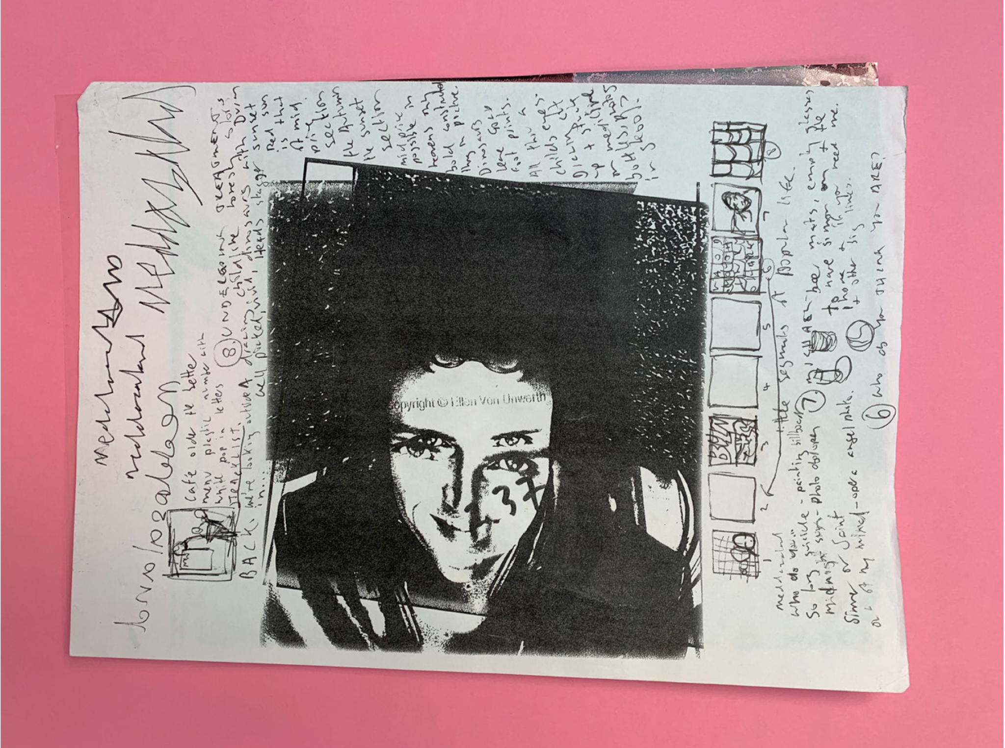 Medazzaland working note and artwork sketch